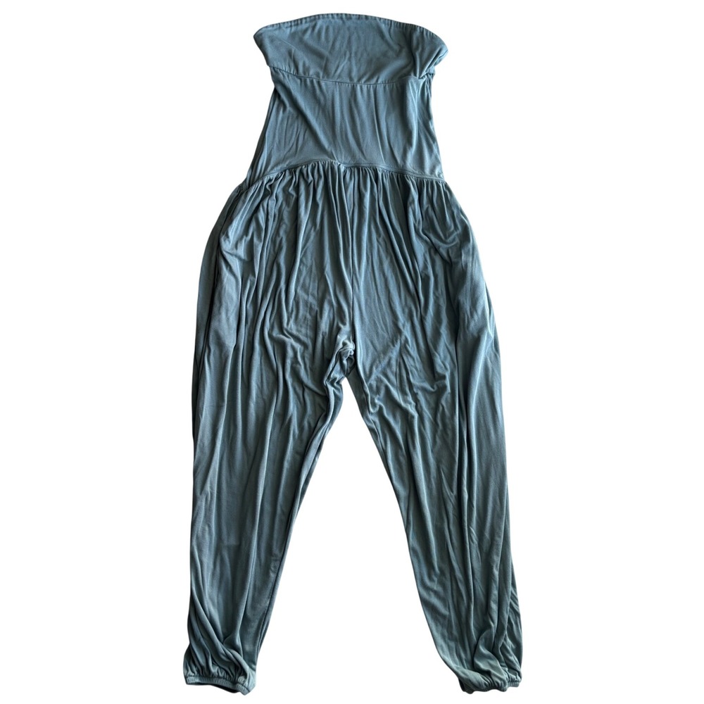 Strapless Harem Jumpsuit Petite XS Dusty Blue Tube Top Romper Boho Halara